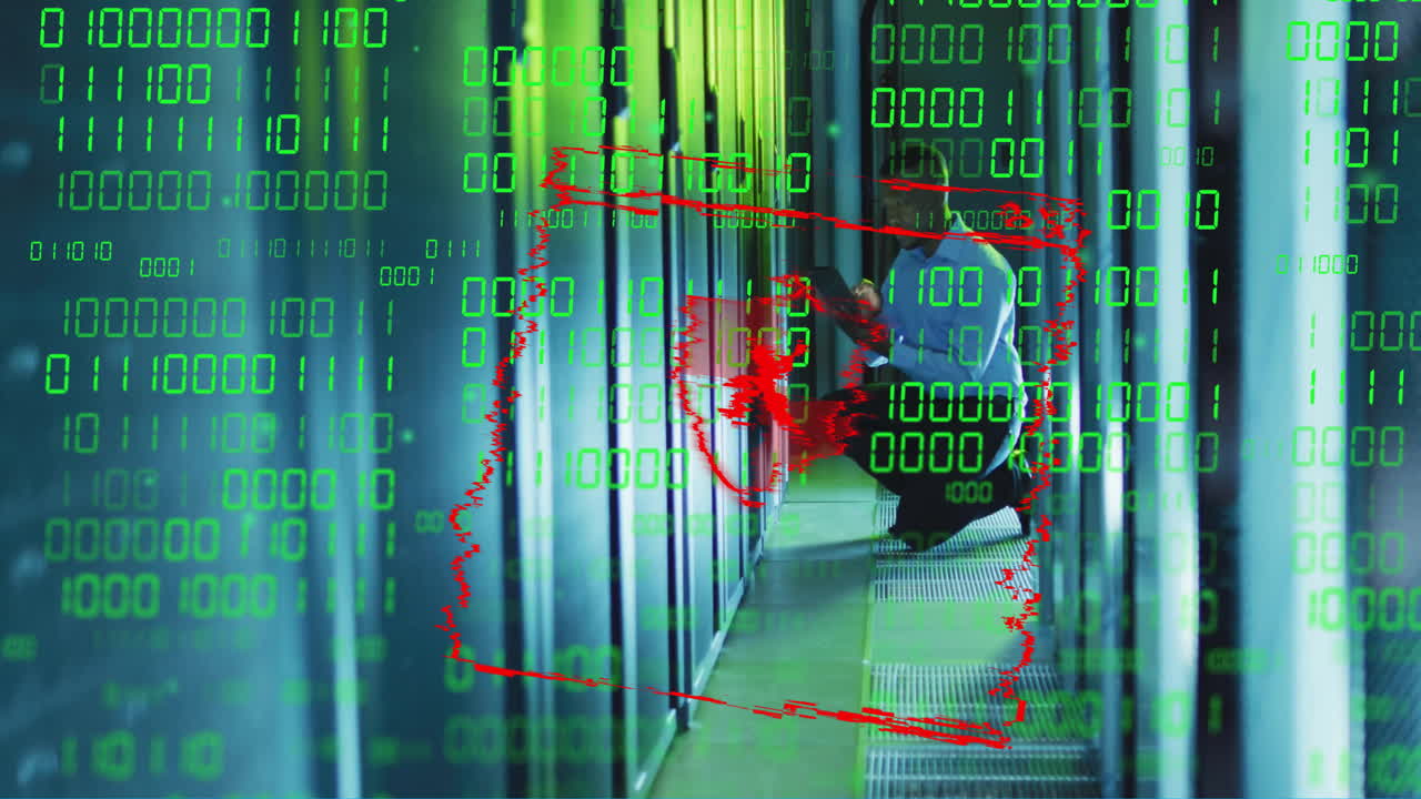 시스템 해킹 및 컴퓨터 서버를 통해 데이터 처리의 애니메이션