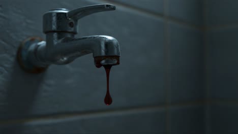 a close-up perspective of a metal tap dripping water, creating a stark contrast against the dimly lit background, highlighting the beauty of everyday objects