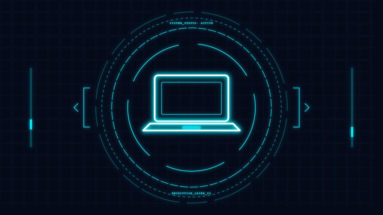 Digital Laptop Icon with Futuristic HUD Interface