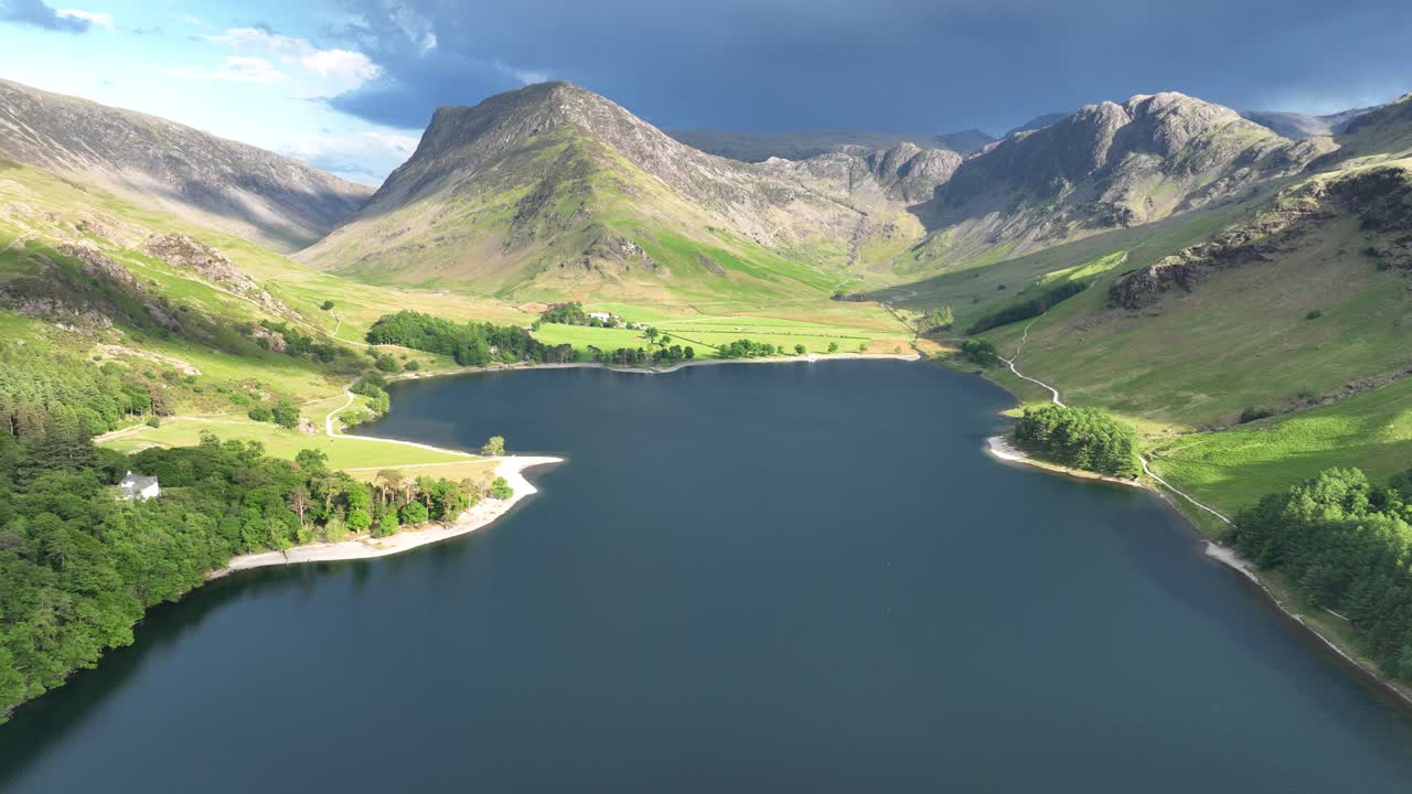Aerial View over Buttermere Lake, Lake District, Cumbria.