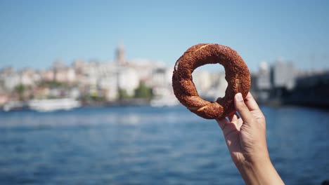 turkish simit held up in istanbul