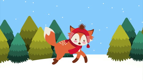 feliz navidad con el zorro en el paisaje de nieve