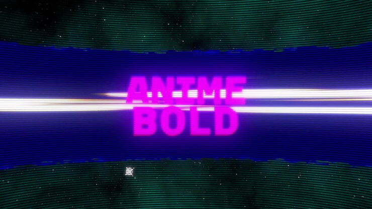 Campo stellare dello spazio profondo che si apre e glitcha, rivelando la scritta ANIME BOLD rosa neon su una banda bianco-oro