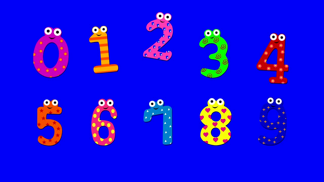 Dancing Cartoon Numbers 0 to 9, Abstract Background (loopable)