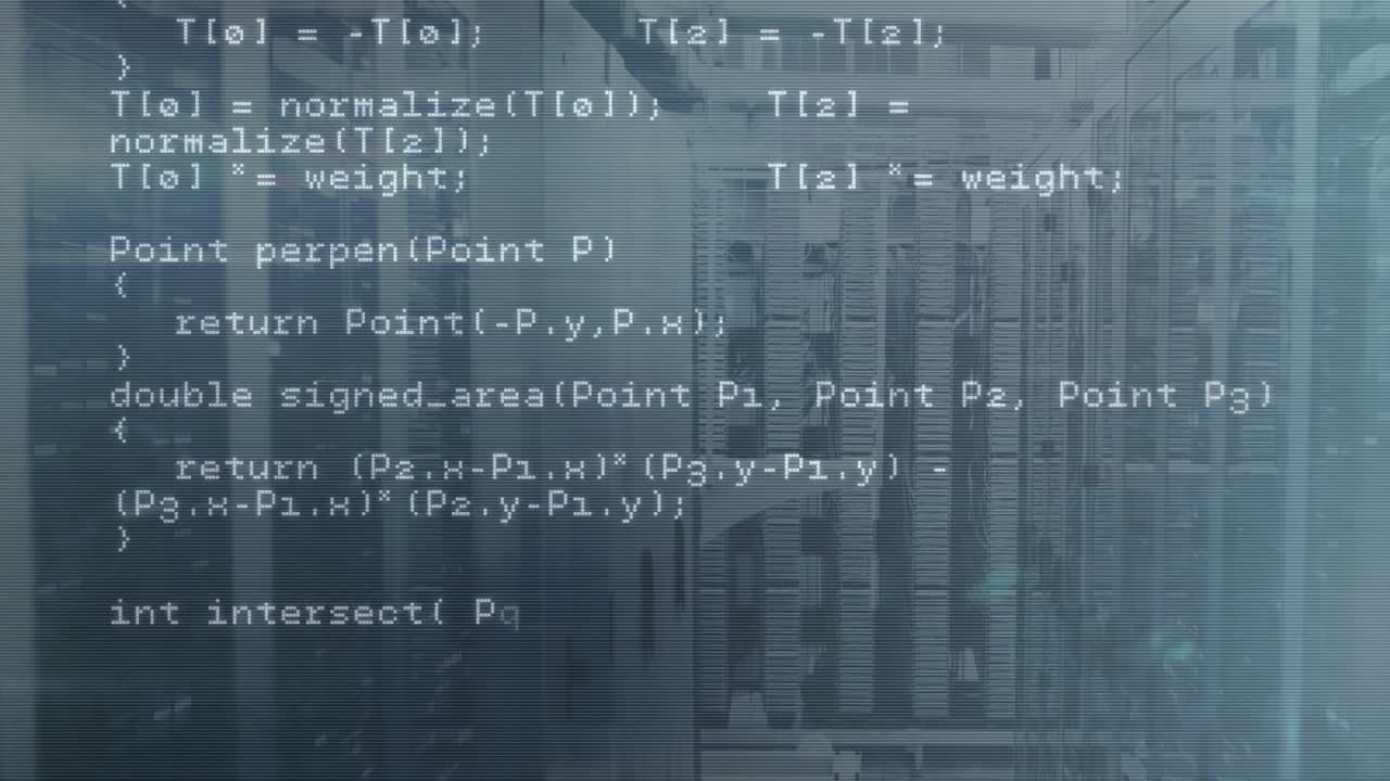 animación de código informático a través de servidores en el centro de datos
