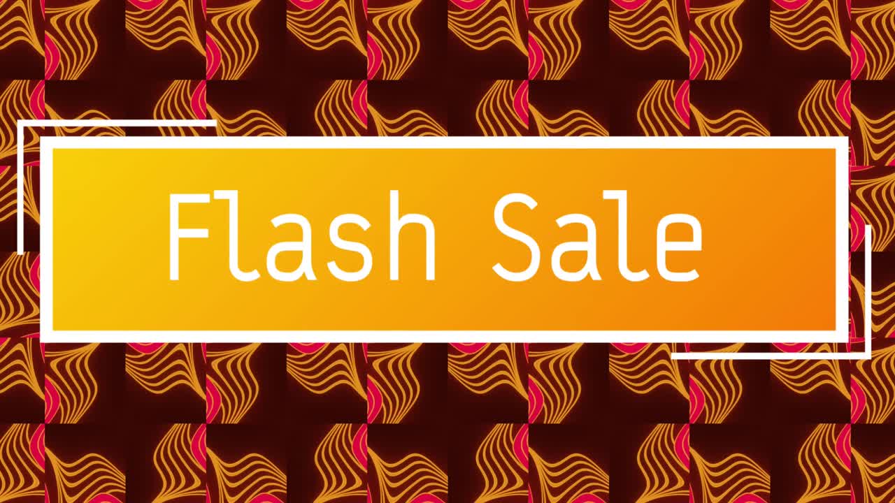 플래시 판매 텍스트의 애니메이션은 회전하는 빈티지 모양 위에 오렌지색 프레임의  ⁇  글자로 표시됩니다.
