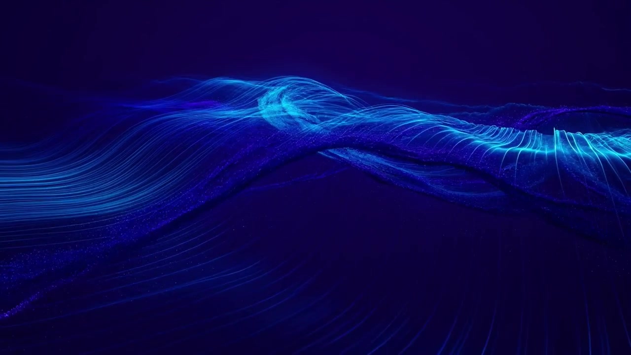 Abstract Blue Digital Waves of Glowing Lines and Particles