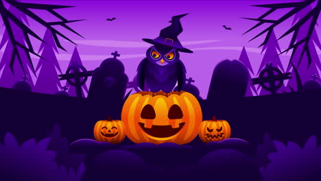 spooky halloween owl with jack-o-lantern