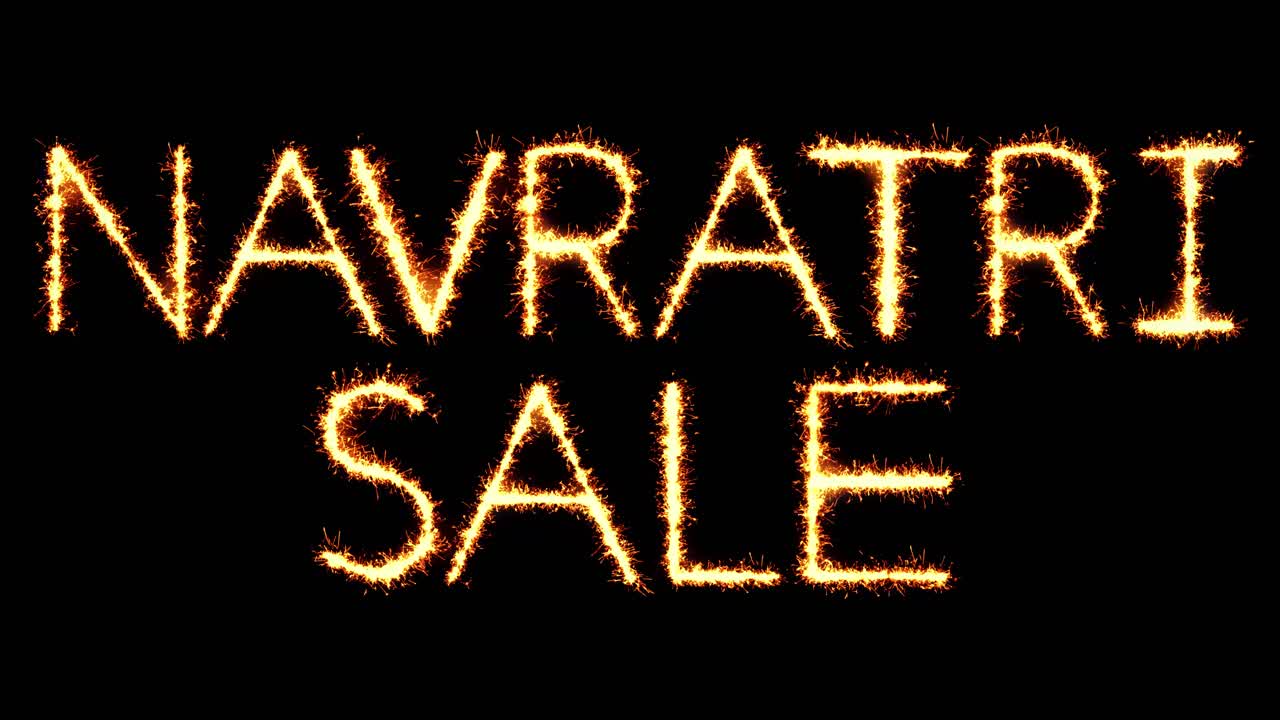 Navratri sale text sparkler writing with glitter sparks particles firework on black 4k loop
