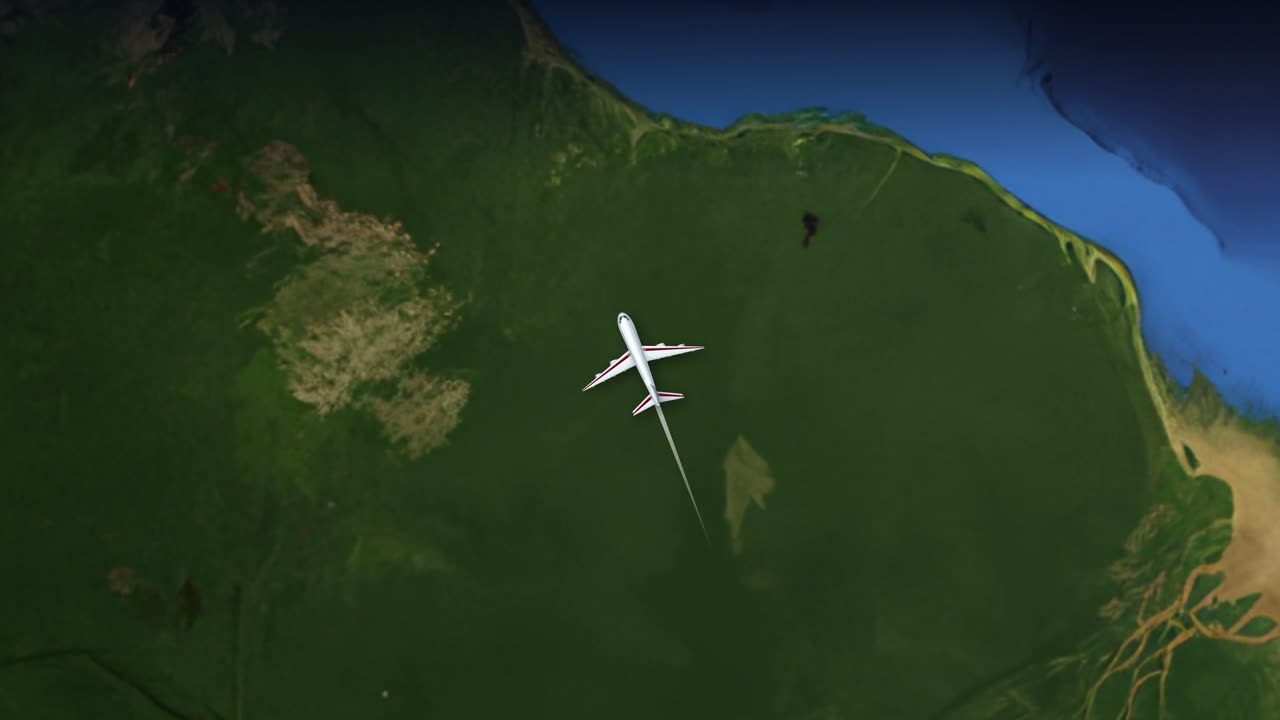 En digital animasjon viser et kommersielt fly som flyr over kloden fra Brasil til Japan