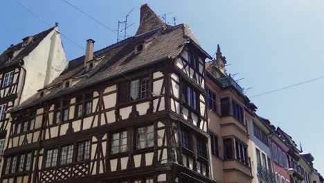 medieval traditional half timbered house in la petite france strasbourg low angle