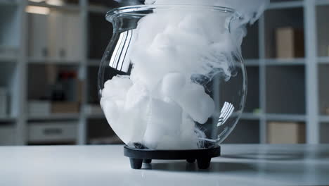 dry ice smoke experiment in a glass bowl