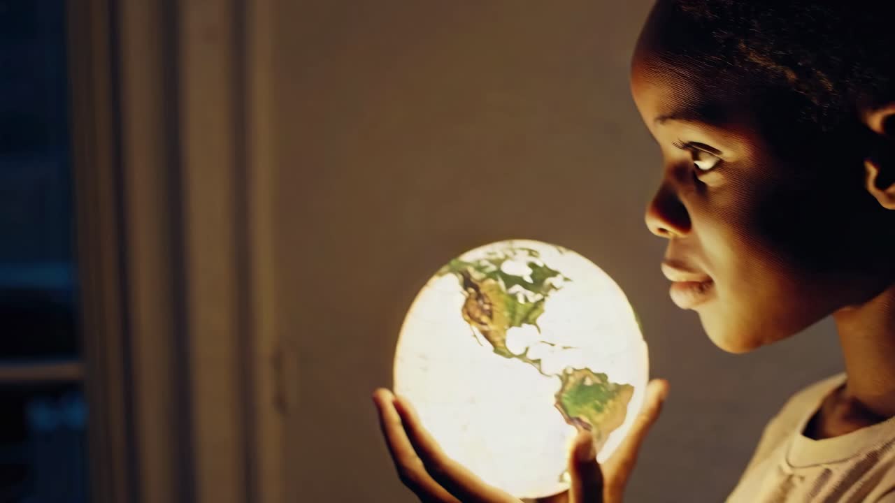 joven con un globo iluminado