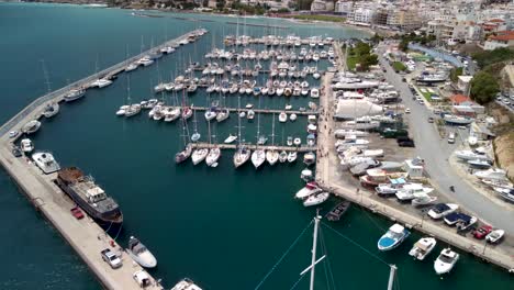 Luxury-yachts-moored-in-a-marina-at-Crete-at-daylight