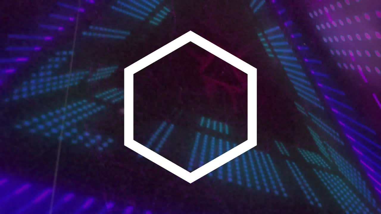 animación de figuras geométricas blancas que giran sobre el túnel de neón