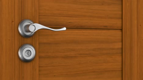 opening wooden door with metallic handle