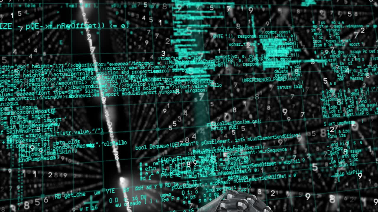 animación del procesamiento de datos y codificación binaria sobre la cuadrícula
