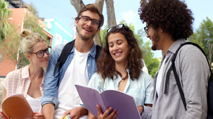 amici che interagiscono mentre leggono libri