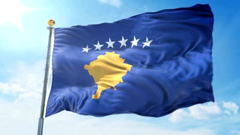 kosovo flag seamless looping 3d rendering video. beautiful textile cloth fabric loop waving