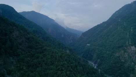 Mountain-valley-with-river-and-sky-in-Guguan-Taichung-Taiwan