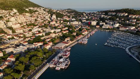 port gruz dubrovnik croatia drone aerial view of the city port harbour town evening dusk balkan country on the adriatic sea