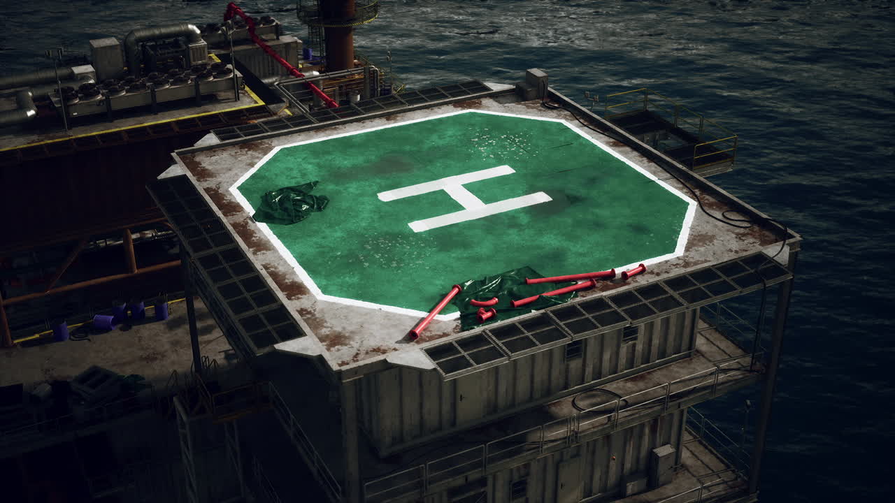 helipuerto en una plataforma petrolera en el océano