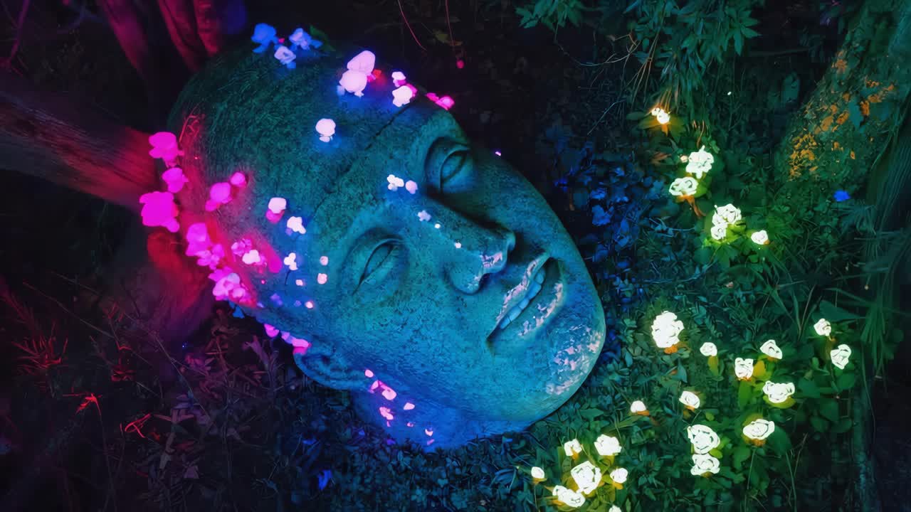 Glowing Sculpture in a Mystical Garden