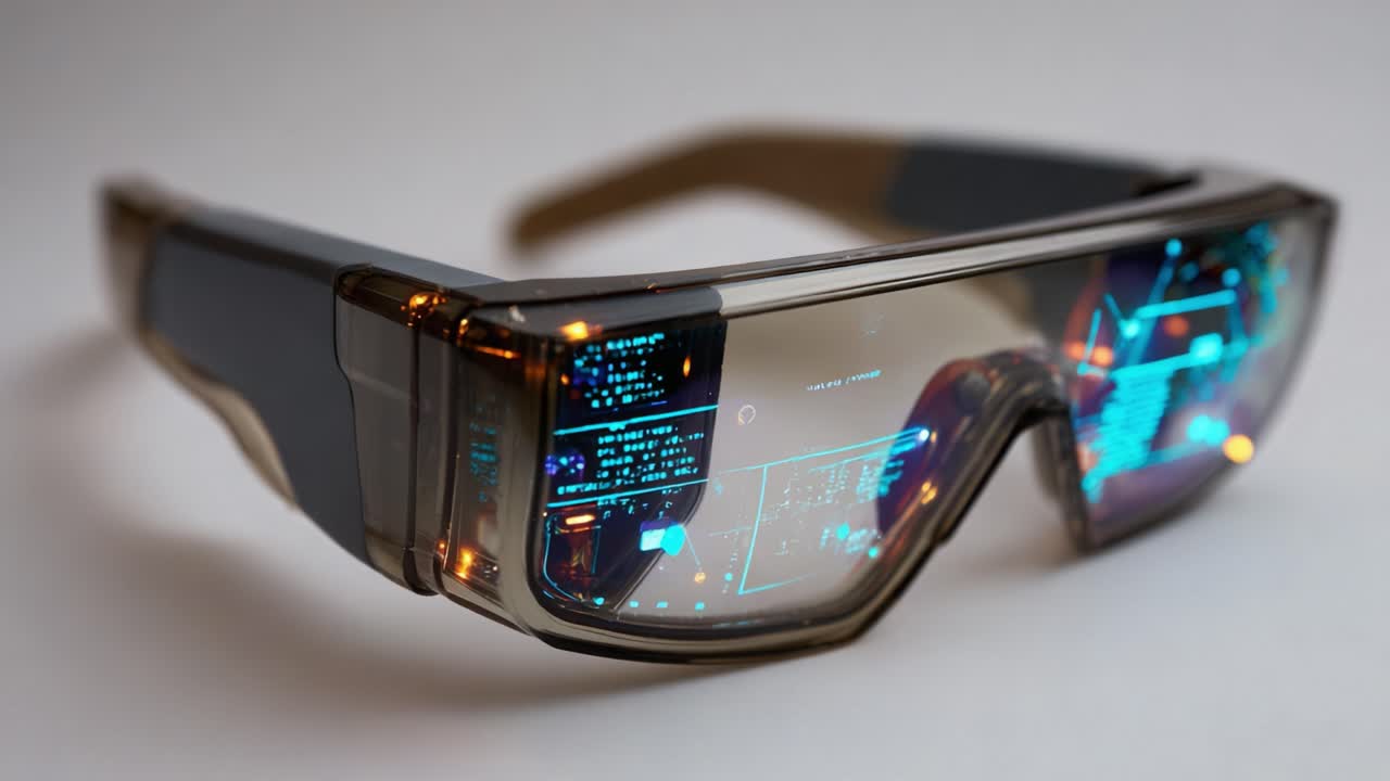 Innovative Augmented Reality Glasses Showcasing Advanced Display Technology with High-Tech Interfaces, Perfect for Immersive Experiences and Modern Applications