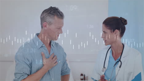 animation of data processing over diverse doctors discussing work in hospital