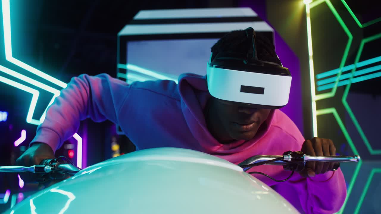Man Playing VR Game in Arcade