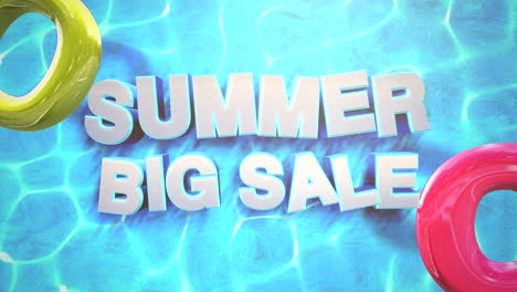 animated closeup text summer big sale and water waves in pool