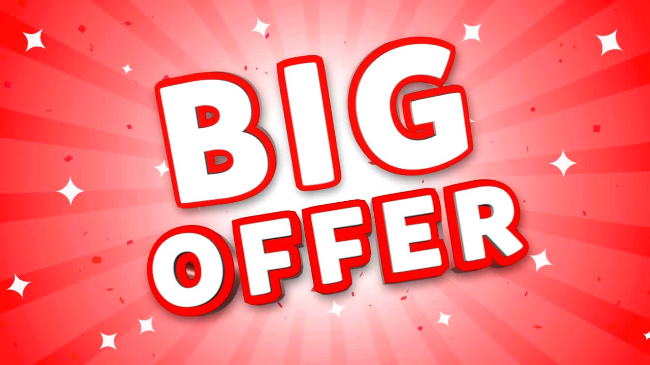 gran oferta de texto 3d en el fondo de confeti que cae.