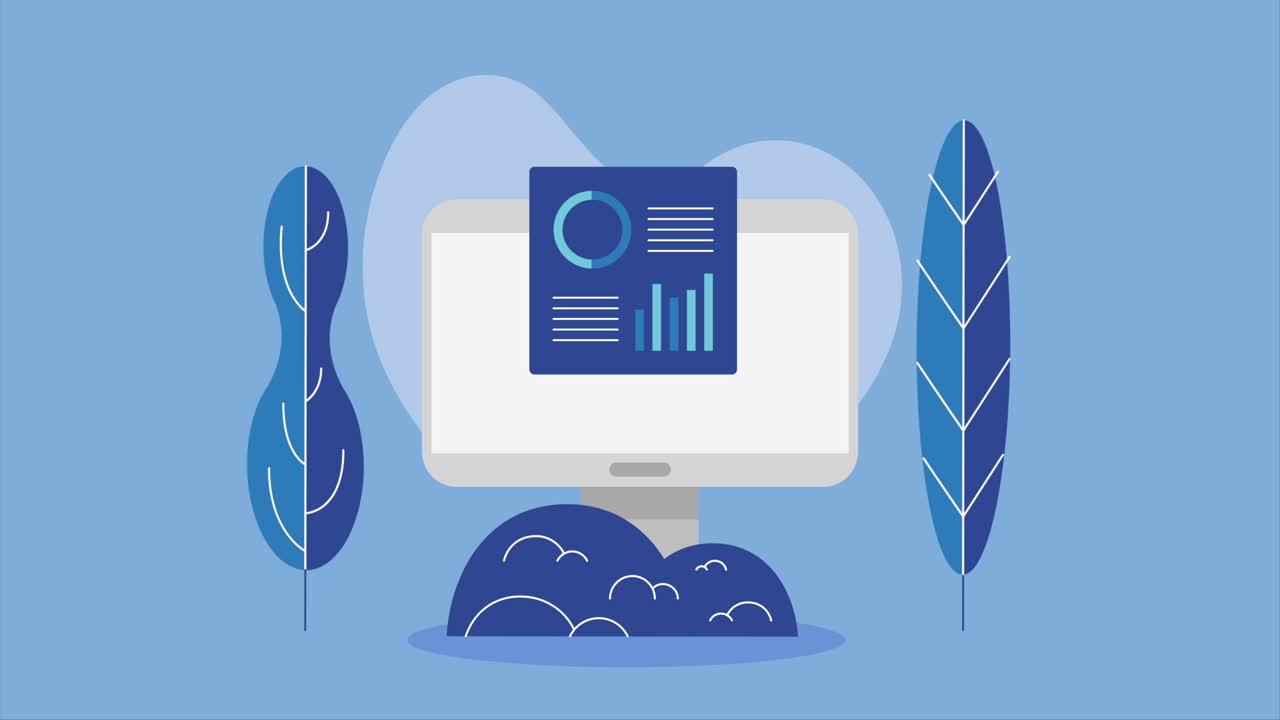 computadora que muestra informes comerciales y gráficos