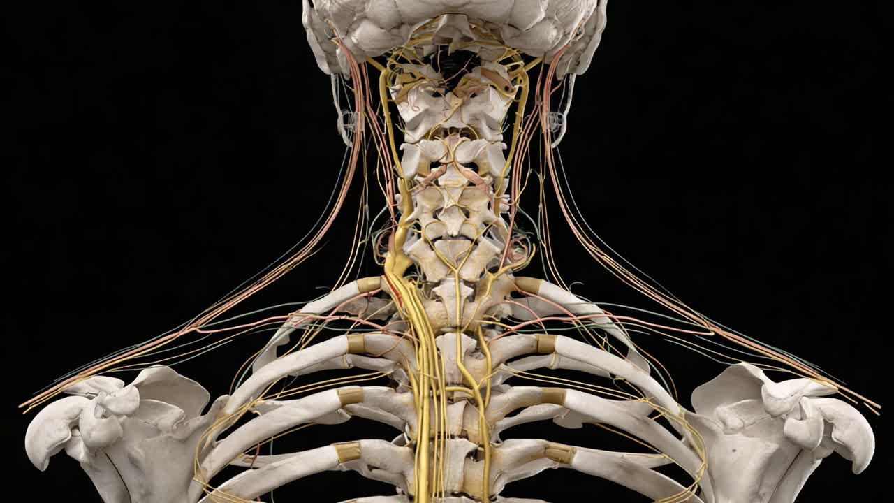 Detailed Anatomy Visualization of the Human Nervous System and Cervical Spine: A Three-Dimensional Perspective on the Complex Interconnections of Nerves and Vertebrae