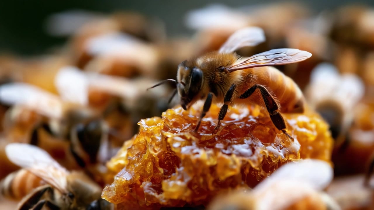 Un primo piano di un'ape operosa che raccoglie il miele: la complessa danza della natura catturata in un momento di dolcezza e operosità.