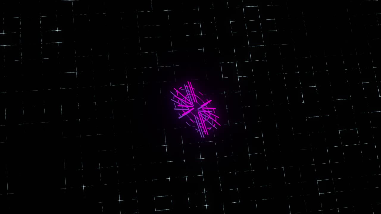Zooming glowing neon digital lines and circles 3D animation with a cyber technological futuristic electric feel on dark grid gradient background motion graphics and visual effects in pink purple