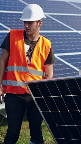 technician installing solar panels. installing alternative energy photovoltaic solar panels