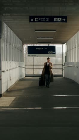 businessman walking through train station