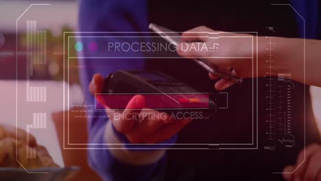 animation of data processing on screen over contactless payment with smartphone
