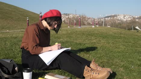 girl homework on nature