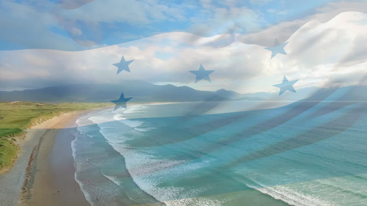 animación de la bandera de honduras ondeando sobre la soleada orilla del mar