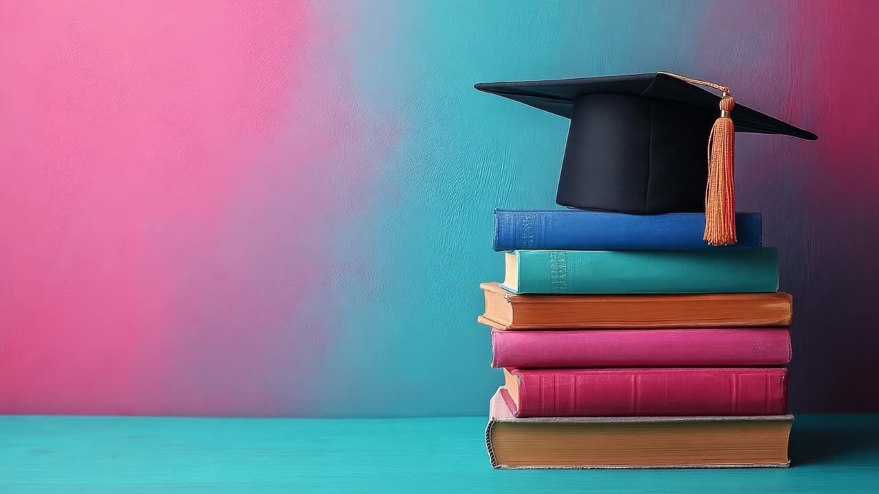 Graduation Cap on Stack of Books