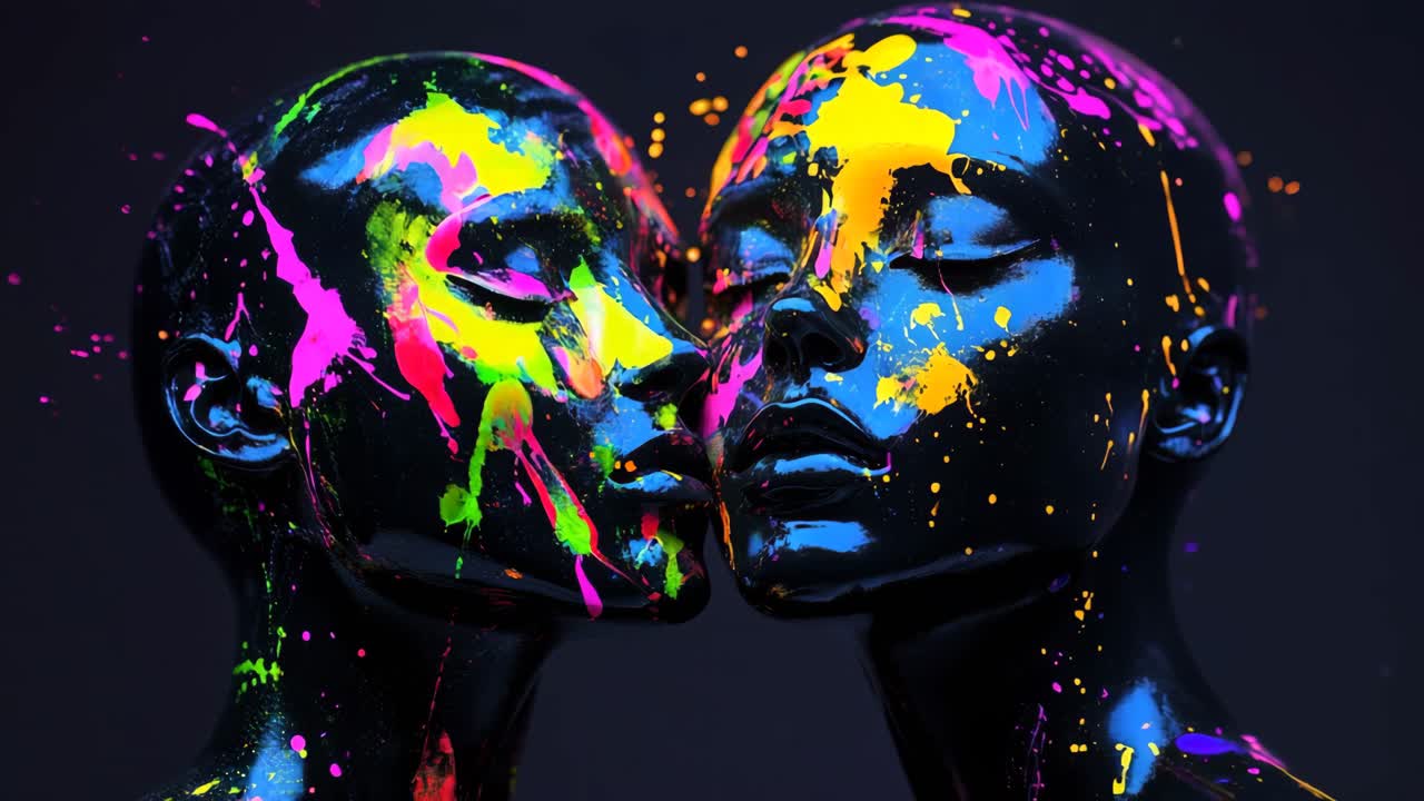 Abstract Neon Paint Splashes on Two Faces