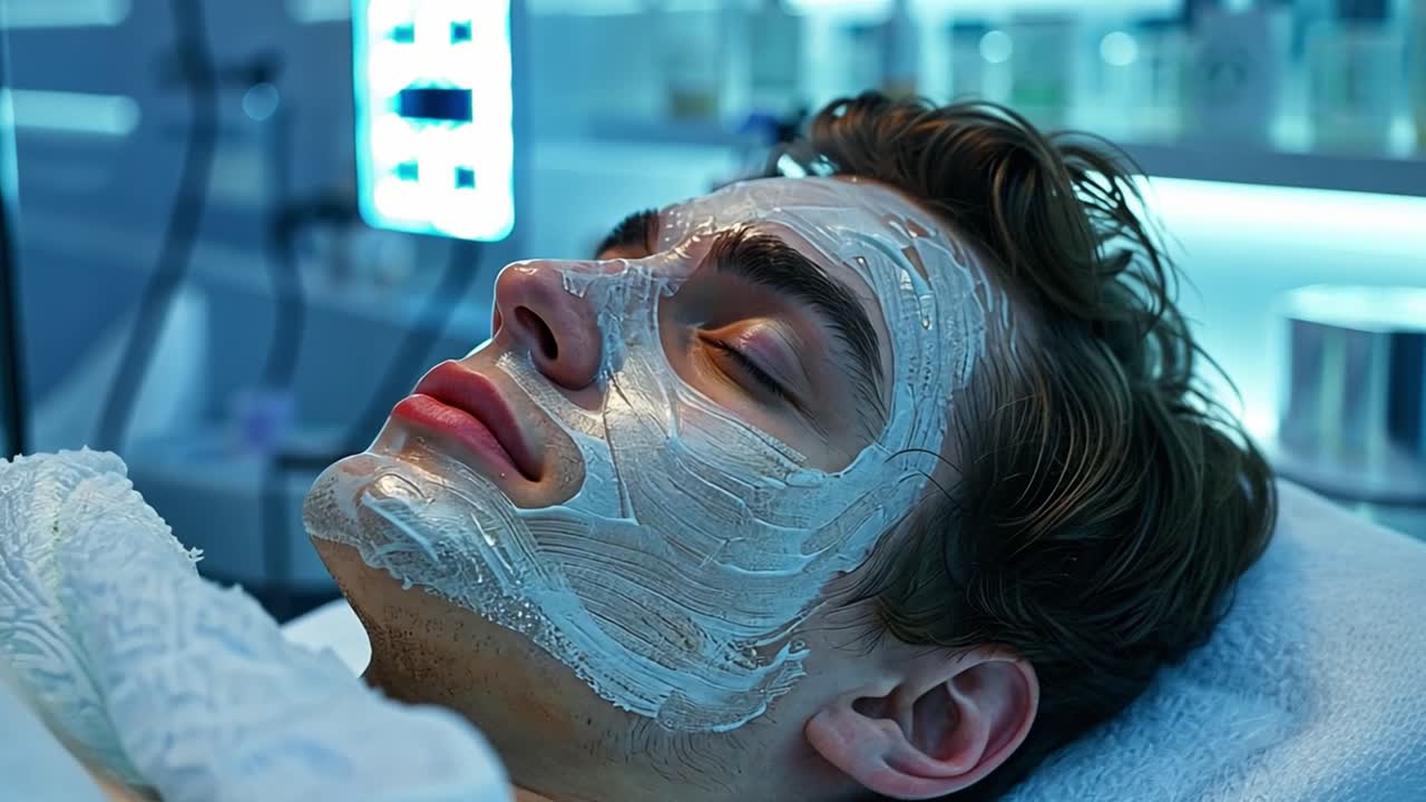 Man receiving a facial mask treatment at a spa