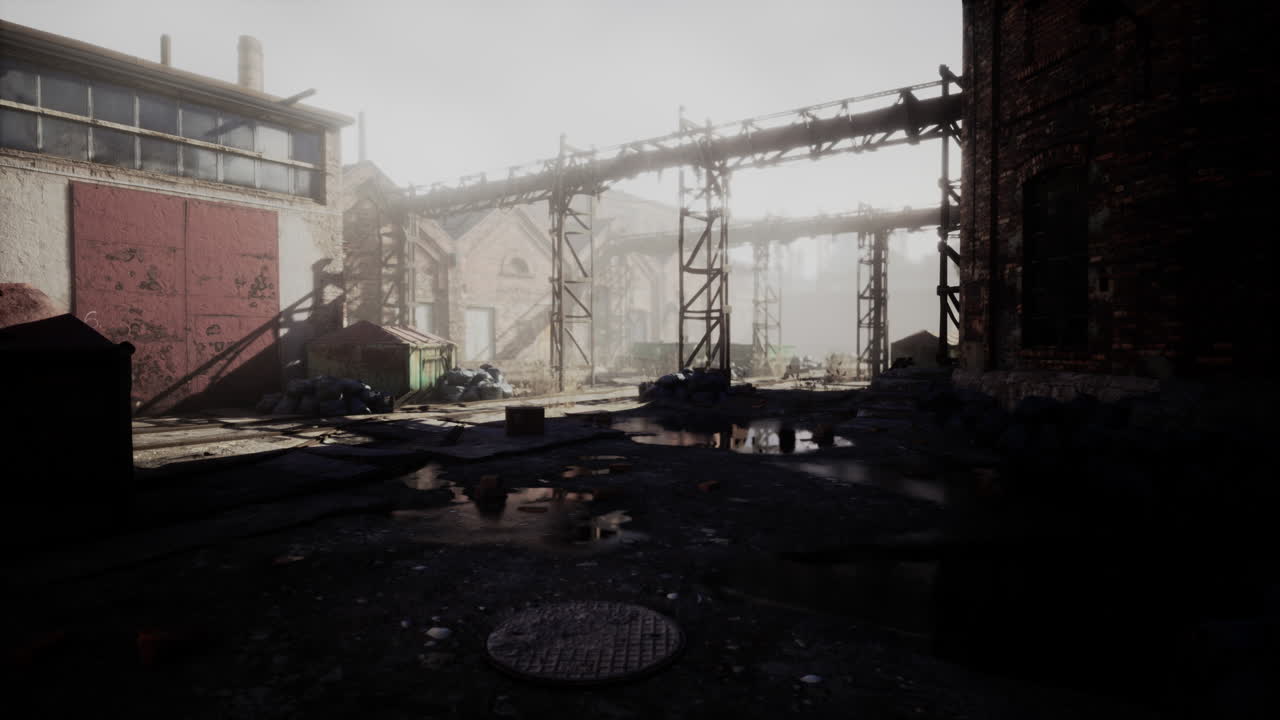 디트로이트의 큰 폐허가 된 폐허 공장