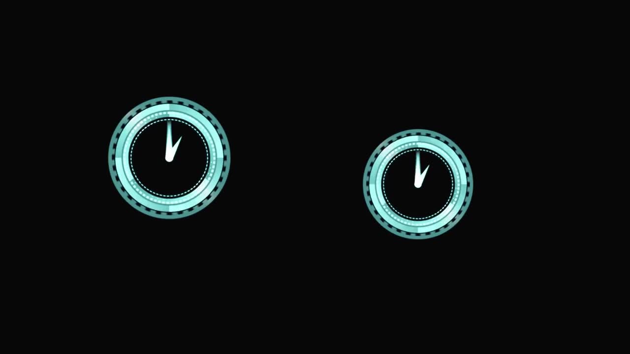 Animation of two clocks moving fast over black background