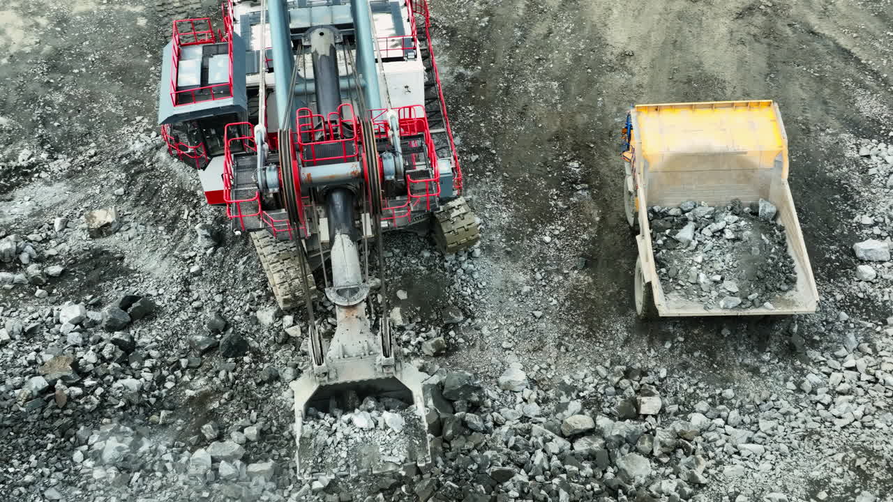Mining Operation with Excavator and Dump Truck