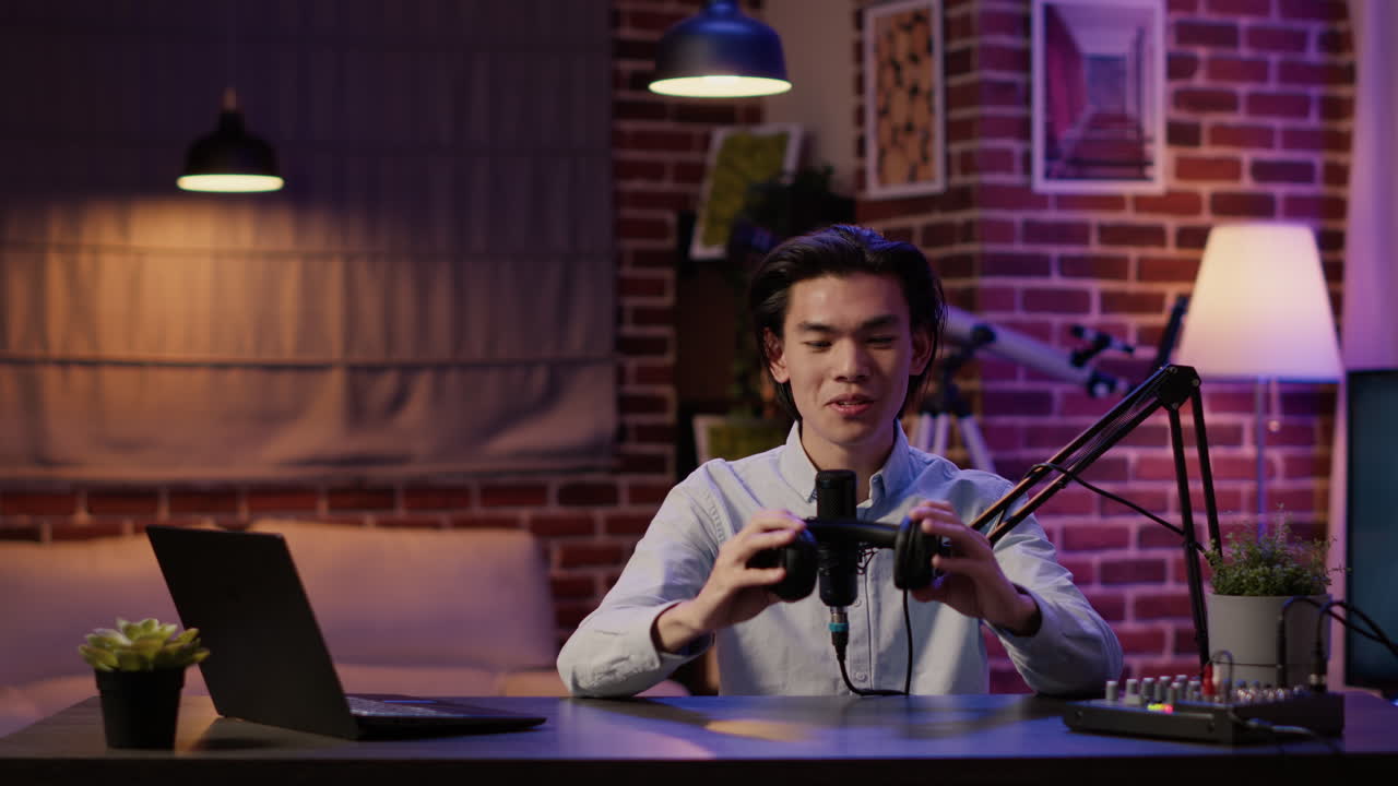 Man Podcasting in Studio