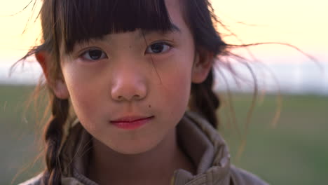 child, face and outdoor in nature park sad