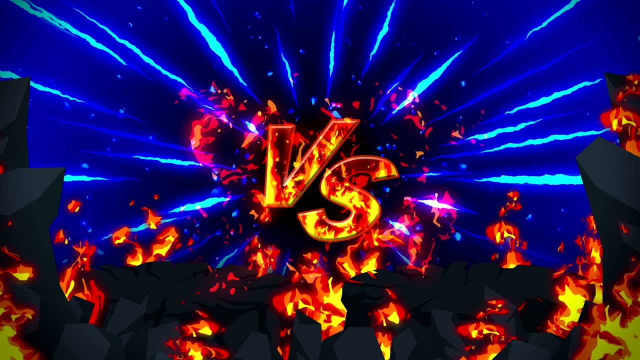 animación de fuego de dibujos animados. fondo de bucle de llama. competencia. juego de batalla. versus icono. vs icono.